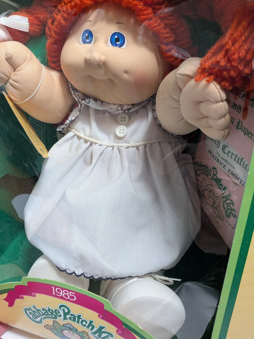 Vtg Cabbage Patch Kids Doll 1985 Red Pigtails Beatrice Emmye MIB CPK
